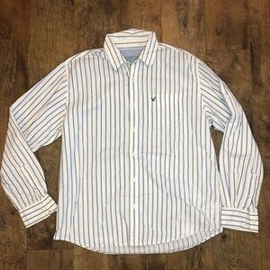 American Eagle Men’s Button-Down Collared Dress Shirt Red White Blue Striped L